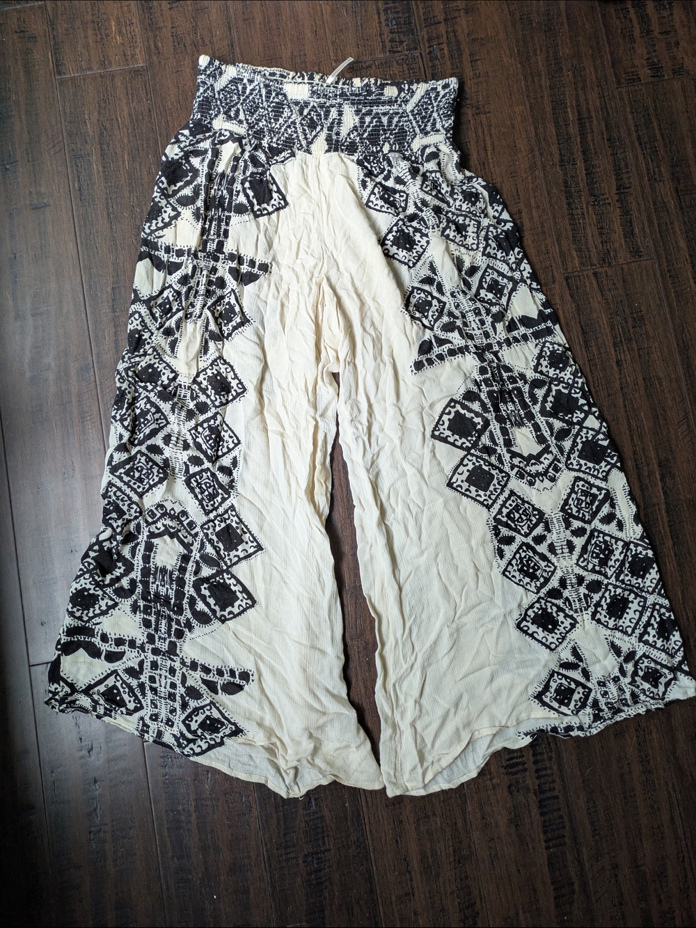 Free People Black & Cream Printed Wide-Leg Pants With Pockets Polooza Pants M - Picture 2 of 3